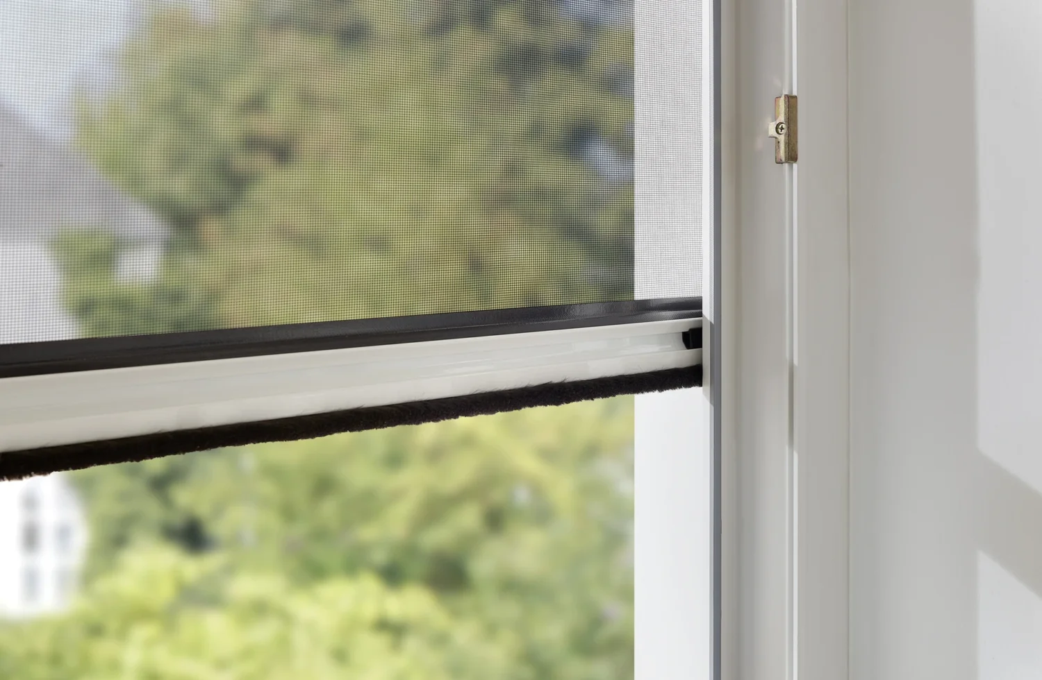 Nahaufnahme eines Insektenschutzgitters an einem Fenster
